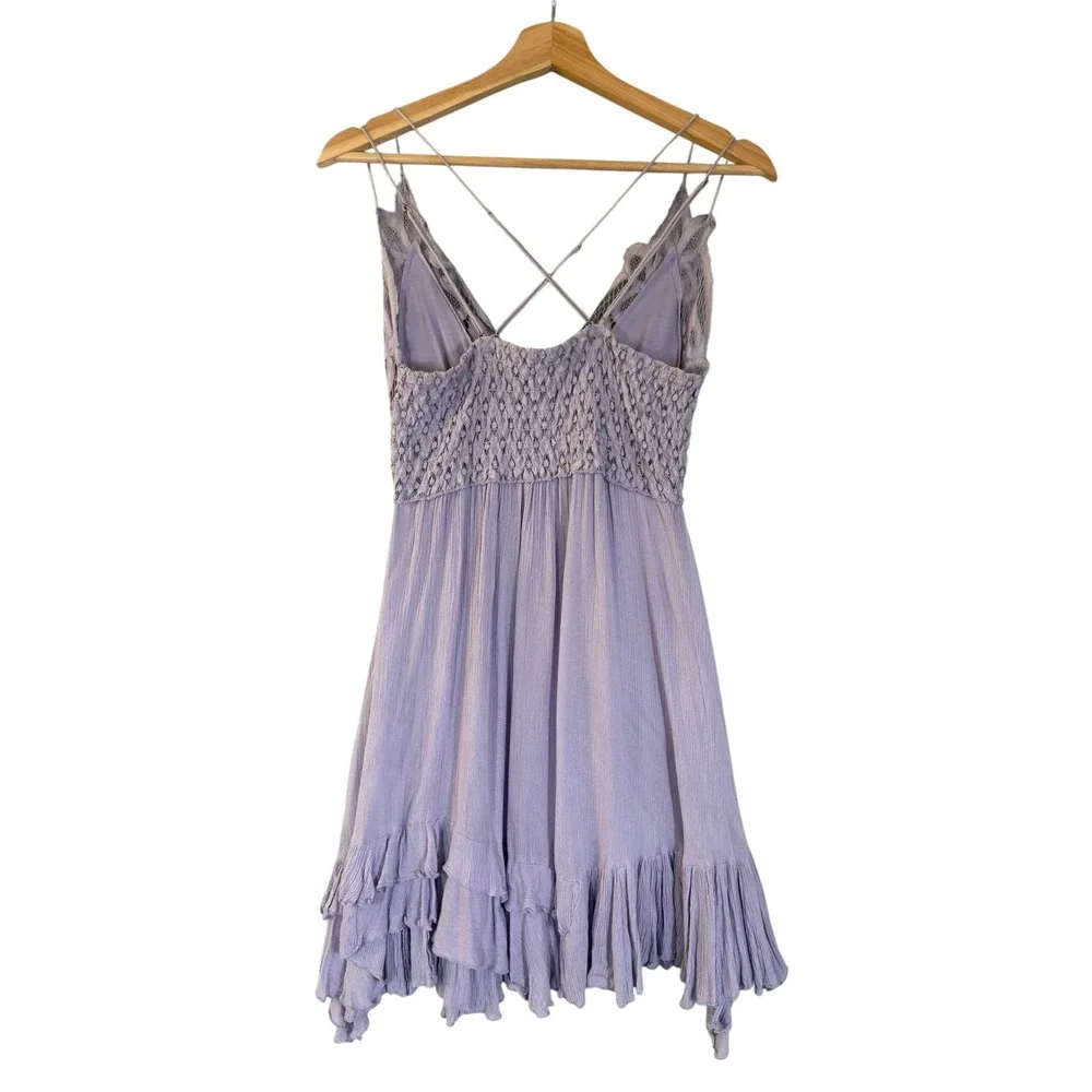 Free People Adella Slip Dress Lilac Purple M Lace Ruffle Feminine Boho Romantic